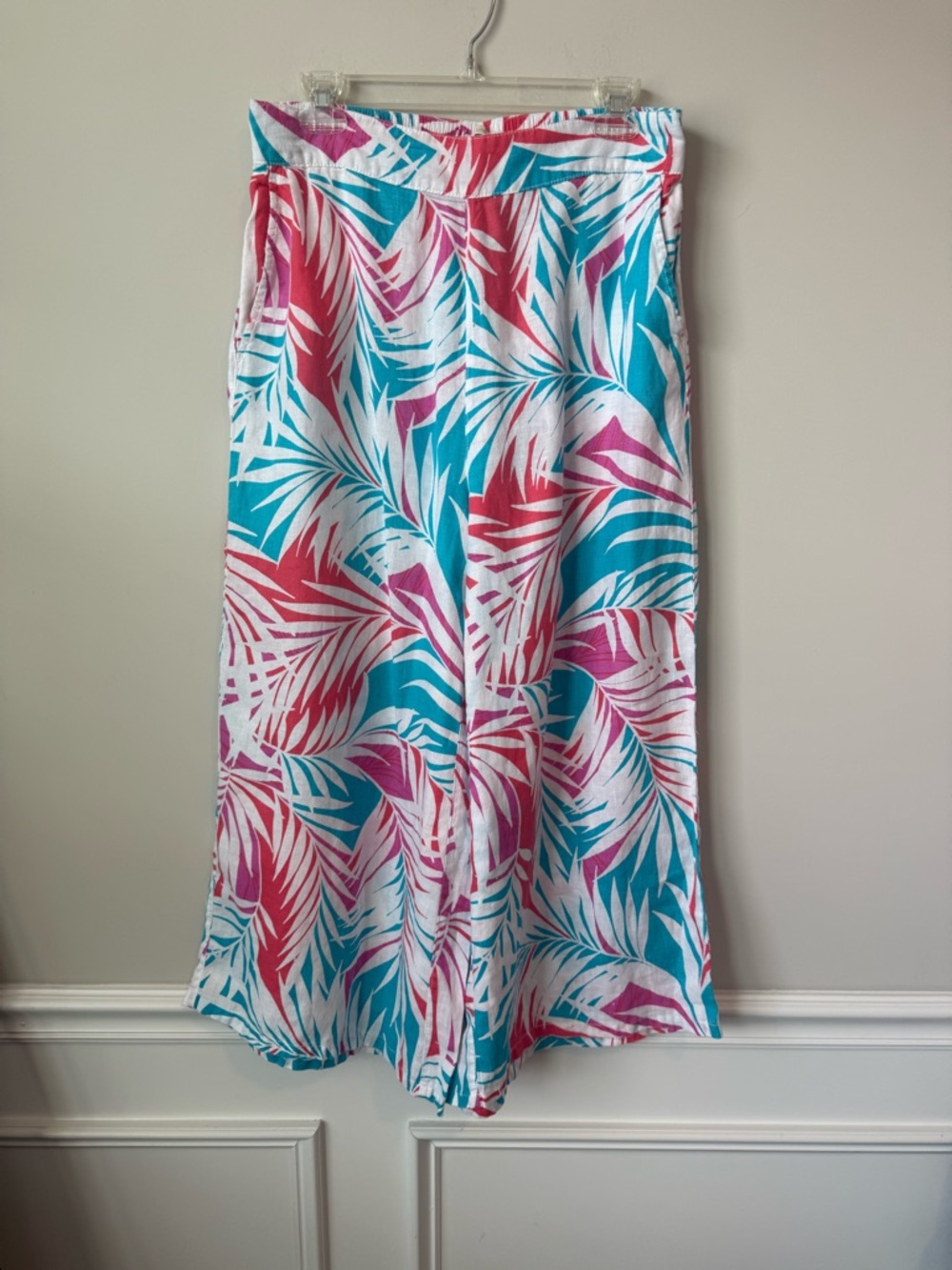 Cynthia Rowley tropical print linen wide leg resort pants size large